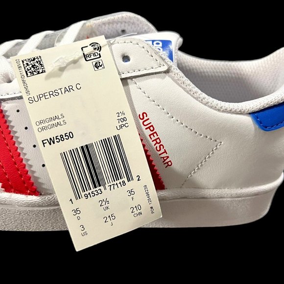 adidas Originals Superstar Boys Casual Sneaker Size 3 White Multi Lace Up - Picture 8 of 16